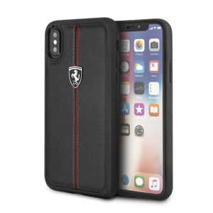 Forro/ Funda Ferrari Logo Plata piel negro Iphone X