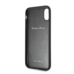 Forro/ Funda Ferrari Logo Plata piel negro Iphone X