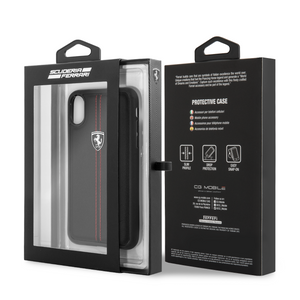 Forro/ Funda Ferrari Logo Plata piel negro Iphone X