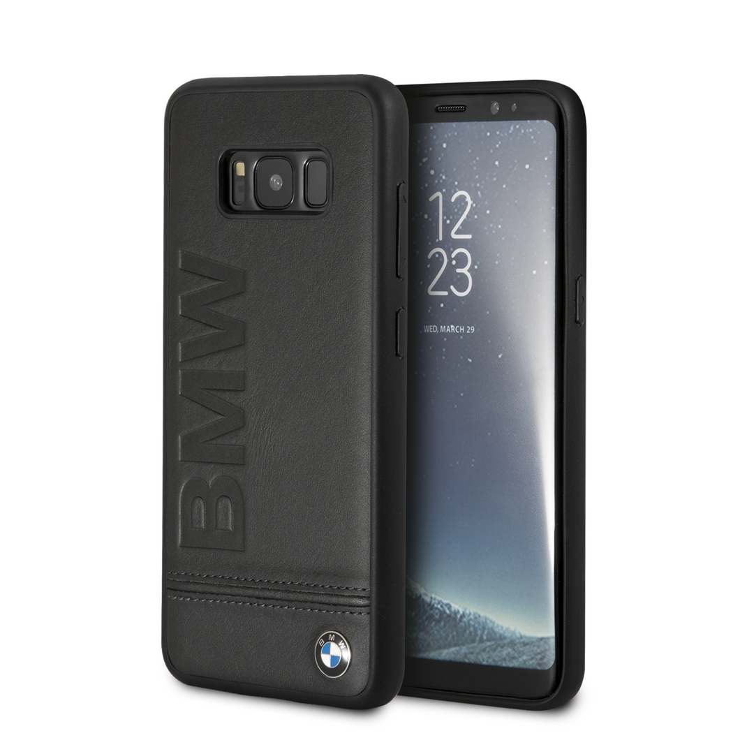 Forro/ Funda BMW logo Vertical Piel Negra Samsung S8