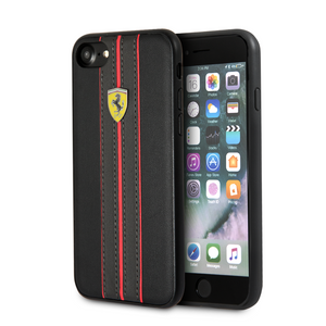 Forro/ Funda Ferrari Franjas vertical tipo Piel Negro iPhone 6,7,8 t SE