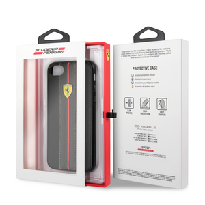 Forro/ Funda Ferrari Franjas vertical tipo Piel Negro iPhone 6,7,8 t SE