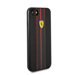 Forro/ Funda Ferrari Franjas vertical tipo Piel Negro iPhone 6,7,8 t SE