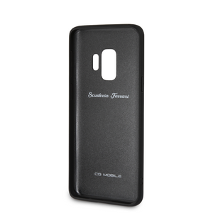 Forro/ Funda Ferrari Logo Plata piel negro Samsung S9